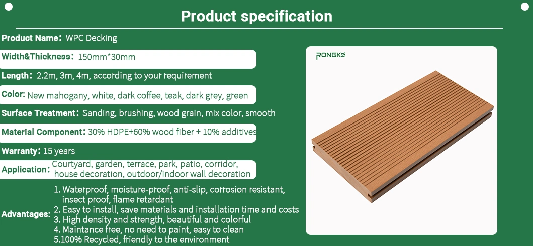 Morden Style Decorative WPC Anti Slip Waterproof Outdoor Decking Board