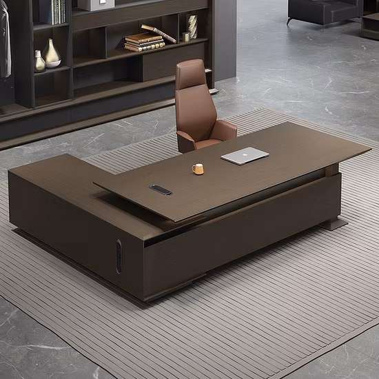 Высококачественная роскошная современная L-образная кожаная деревянная высококачественная мебель для директора, генерального директора, офисный стол для руководителя